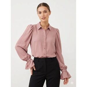 ASOS DESIGN Peasant Cottage Fairy Dusty Rose Puff Sleeve Flared Button Down 10